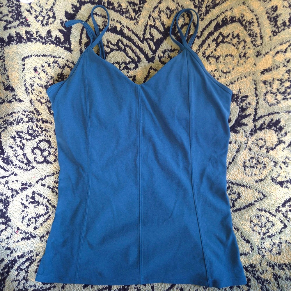 Lululemon Tank Top Women 8 Teal Blue Good V-Neck Double Strap Activewear